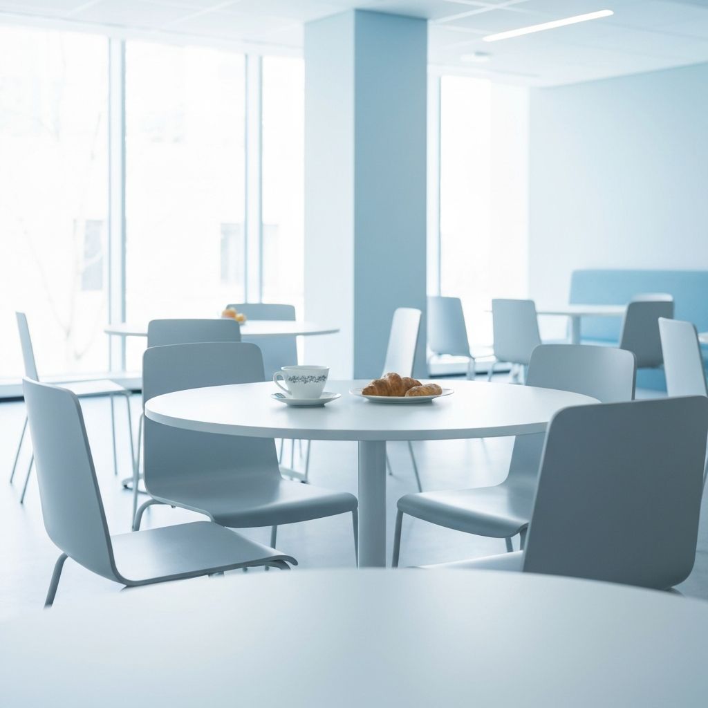 A break room table with tea and light refreshments
